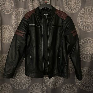 Black and red leather coat